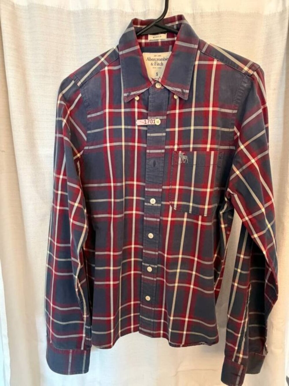 Abercrombie & Fitch - Plaid Shirt - Small Navy W/ Red & White Stripes